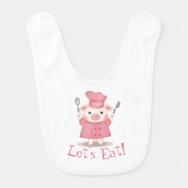 Pink Pig Chef Cute Fun Baby Bib (Front)