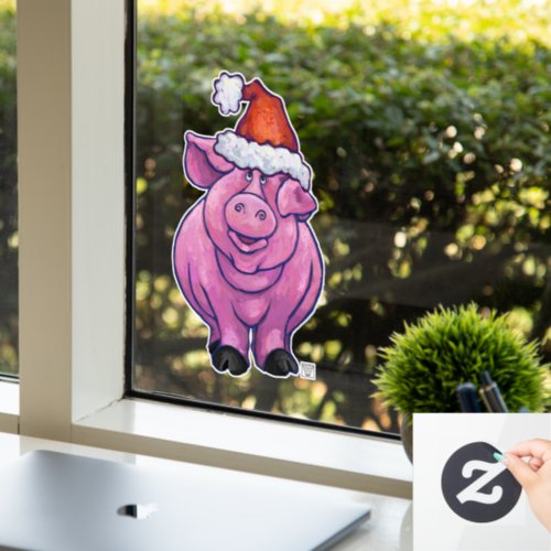 Pink Pig Christmas Window Cling