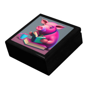 Pink Pig Design Wooden Jewelry Keepsake Box