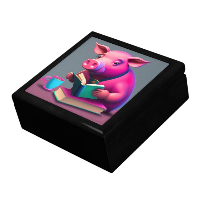Pink Pig Design Wooden Jewelry Keepsake Box (Side)