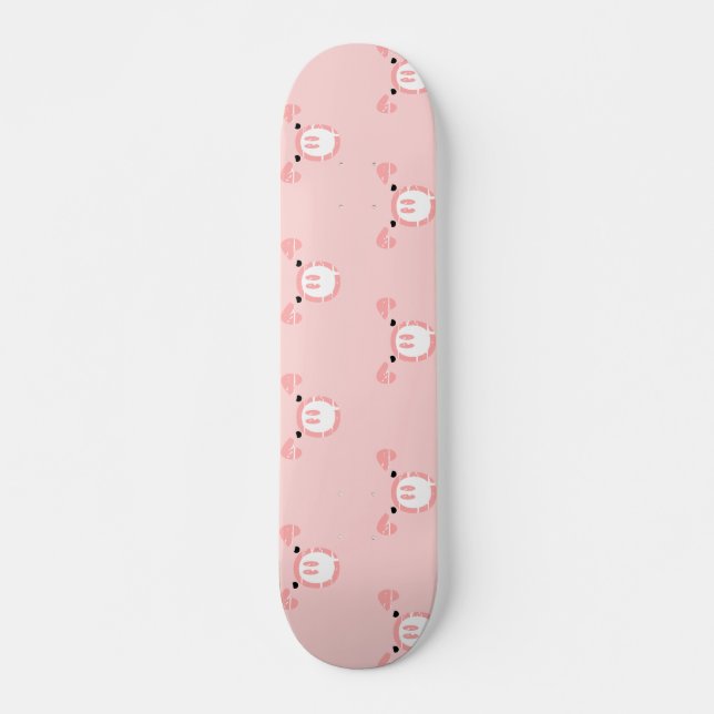 Pink Pig Face Repeating Pattern Skateboard Deck (Front)