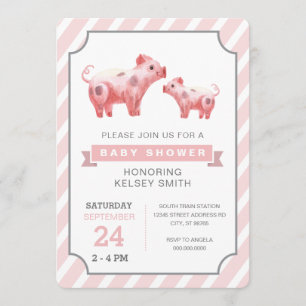 Pink Pig Farm Girl baby shower Invitation