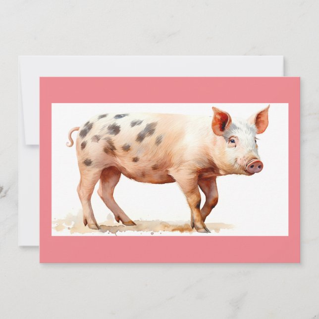 Pink Pig Flat Thank You Card (Front)