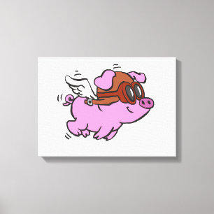 Pink pig flying cartoon choose background color canvas print