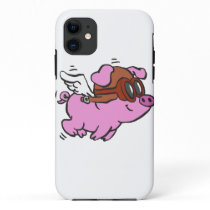 Pink pig flying cartoon | choose background color iPhone 11 case