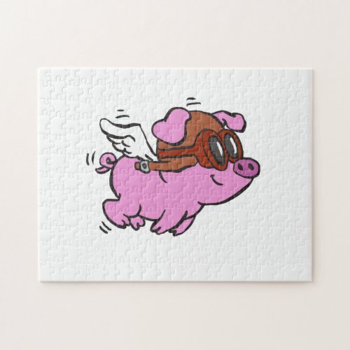 Pink pig flying cartoon  choose background color jigsaw puzzle