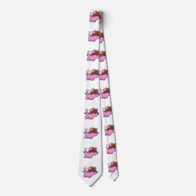 Pink pig flying cartoon | choose background color neck tie (Front)