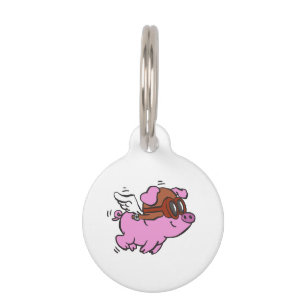 Pink pig flying cartoon   choose background color pet ID tag