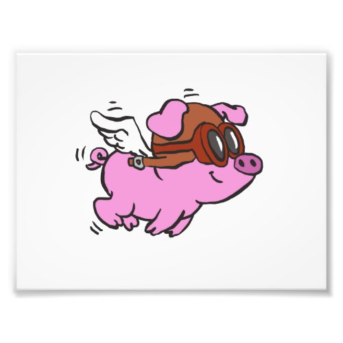 Pink pig flying cartoon  choose background color photo print