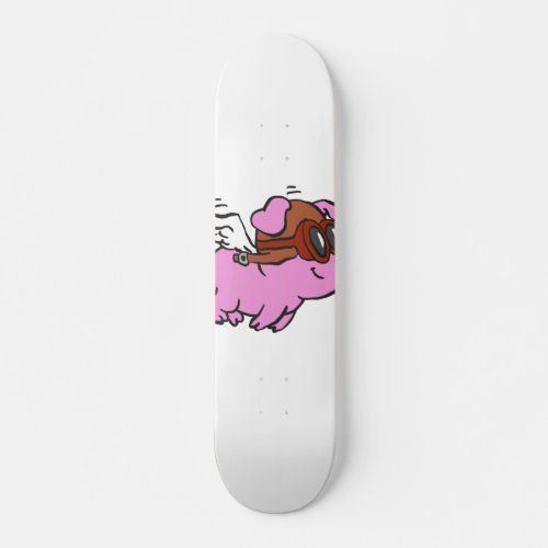 Pink pig flying cartoon  choose background color skateboard