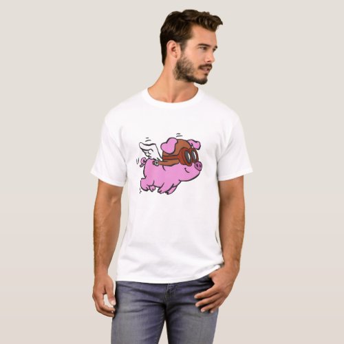 Pink pig flying cartoon  choose background color T_Shirt