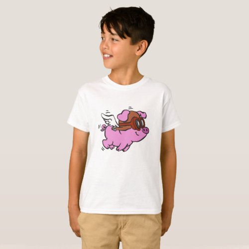 Pink pig flying cartoon  choose background color T_Shirt