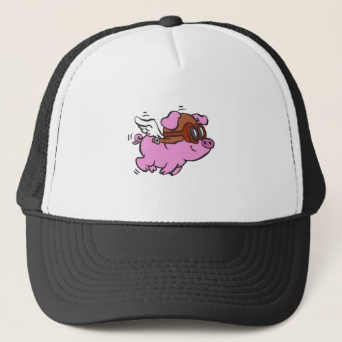 Pink pig flying cartoon  choose background color trucker hat