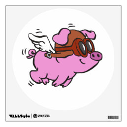 Pink pig flying cartoon | choose background color wall decal