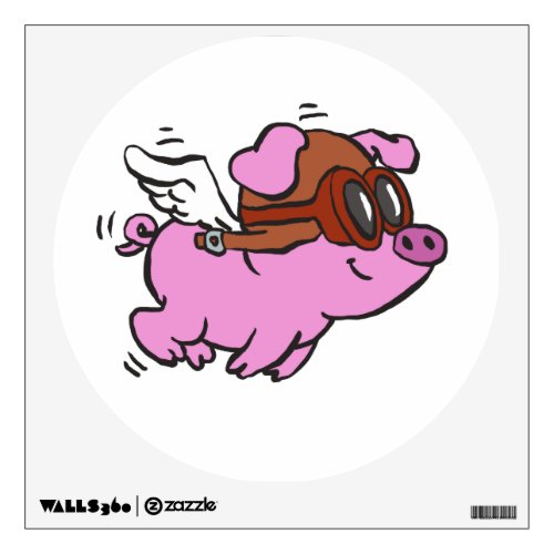 Pink pig flying cartoon  choose background color wall decal