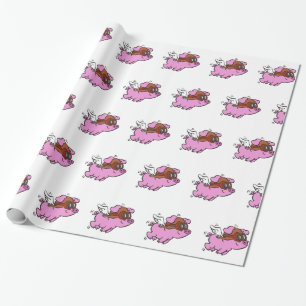 Pink pig flying cartoon choose background color wrapping paper