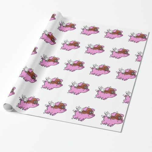 Pink pig flying cartoon  choose background color wrapping paper