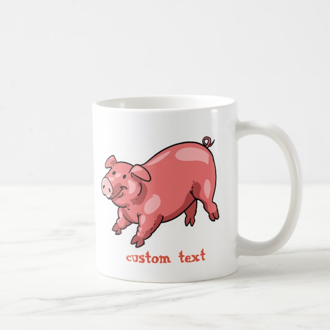 pink pig funny cartoon customizable text coffee mug (Right)