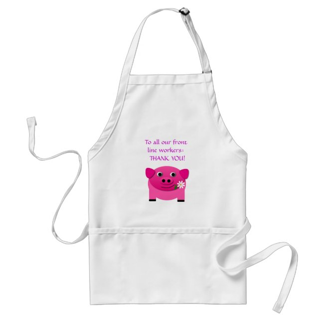 Pink Pig Gives Flower to Frontline Workers Apron