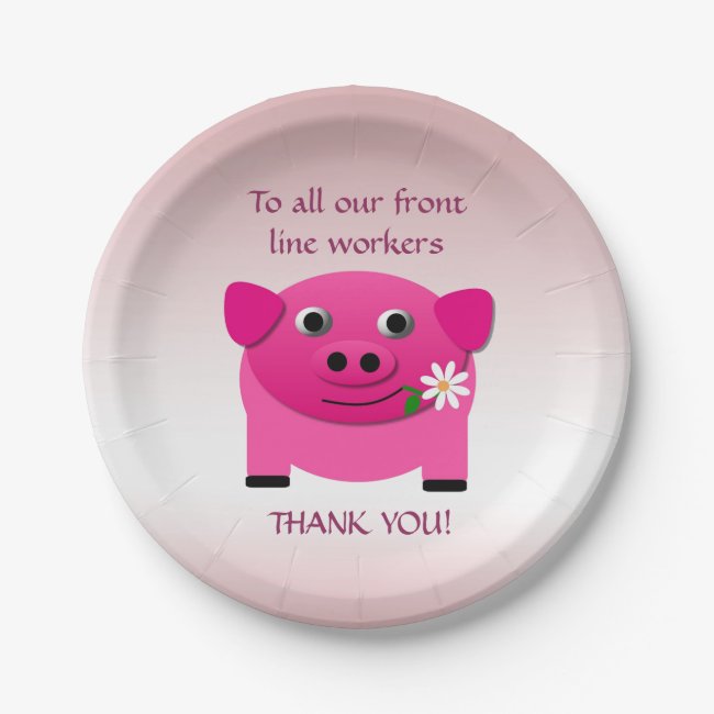 Pink Pig Gives Flower to Frontline Workers