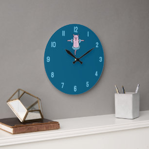 Pink Pig goes swimming Large Clock