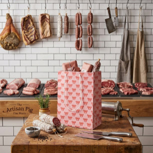 Pink Pig Head Silhouette Farm Paper Bag
