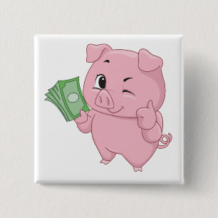 Pink Pig Holding Cash Giving Thumbs Up Button