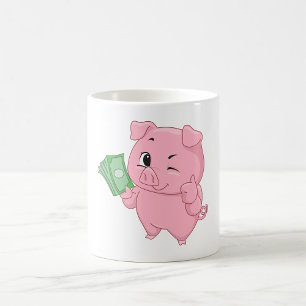 Pink Pig Holding Cash Giving Thumbs Up Coffee Mug