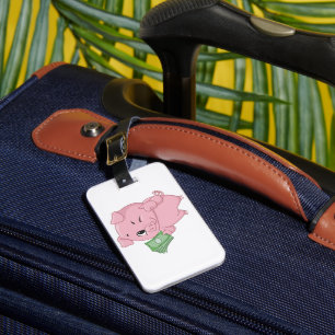 Pink Pig Holding Cash Giving Thumbs Up Luggage Tag