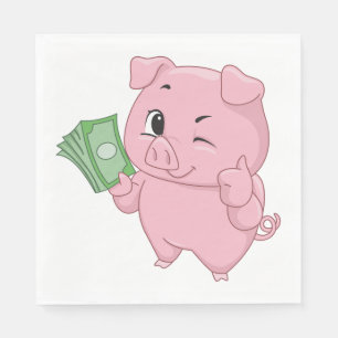 Pink Pig Holding Cash Giving Thumbs Up Napkins