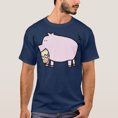 Pink Pig Holding Easter Egg T_Shirt