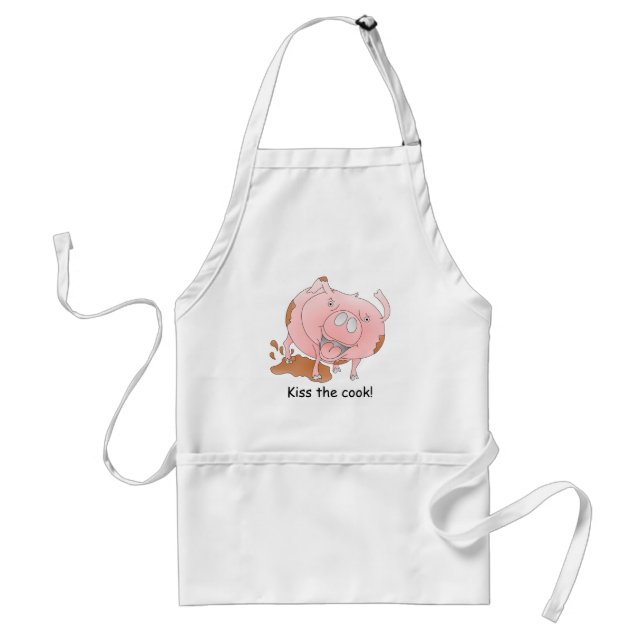 Pink pig KISS THE COOK Adult Apron (Front)