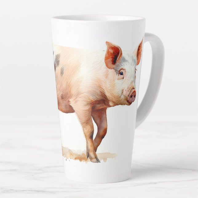 Pink Pig Latte Mug (Right Angle)