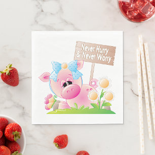 Pink Pig Nursery Never Hurry Never Worry Napkins