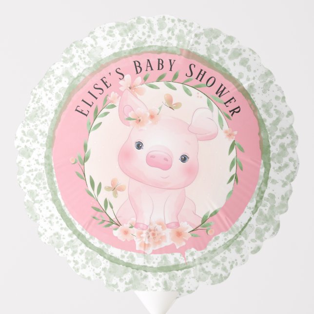 Pink Pig of Cuteness Girl Baby Shower Custom Balloon (Front)