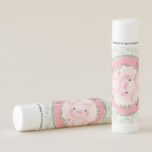 Pink Pig of Cuteness Girl Baby Shower Custom  Lip Balm (Front)