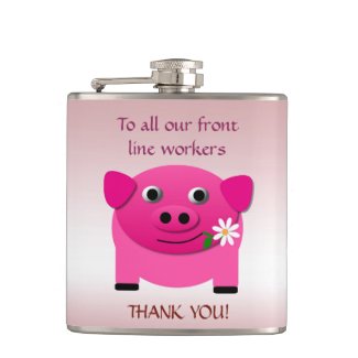 Pink Pig Offers Flower to Frontline Workers Flask