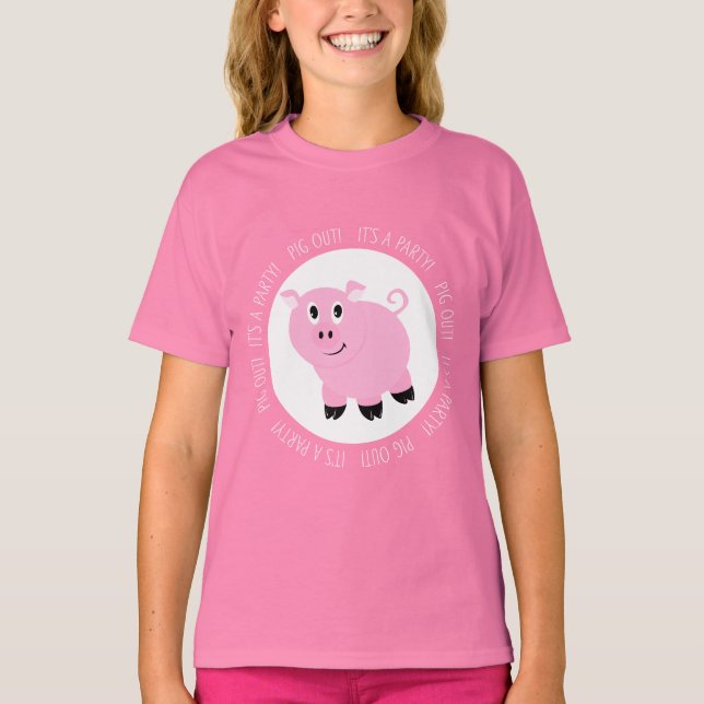 Pink Pig Out It's Party Time Silly Pig T-Shirt (Front)