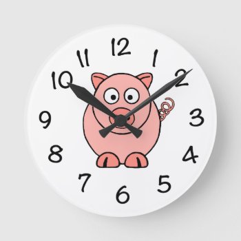 Pink Pig Round Clock by houseme at Zazzle