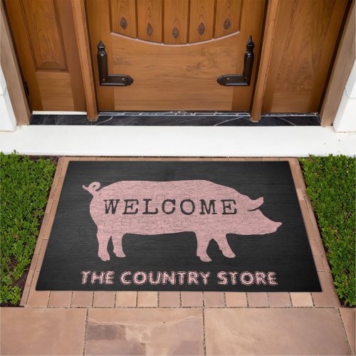 Pink Pig Silhouette Cute Custom Welcome Mat