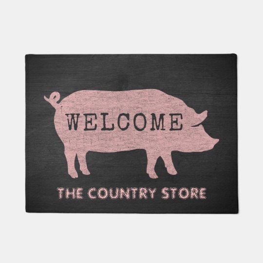 Pink Pig Silhouette Cute Custom Welcome Mat Zazzle Com