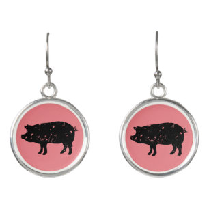 Pink pig silhouette dangle earrings