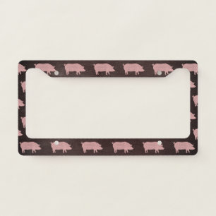Pink Pig Silhouettes   Cute Country Farmer's License Plate Frame