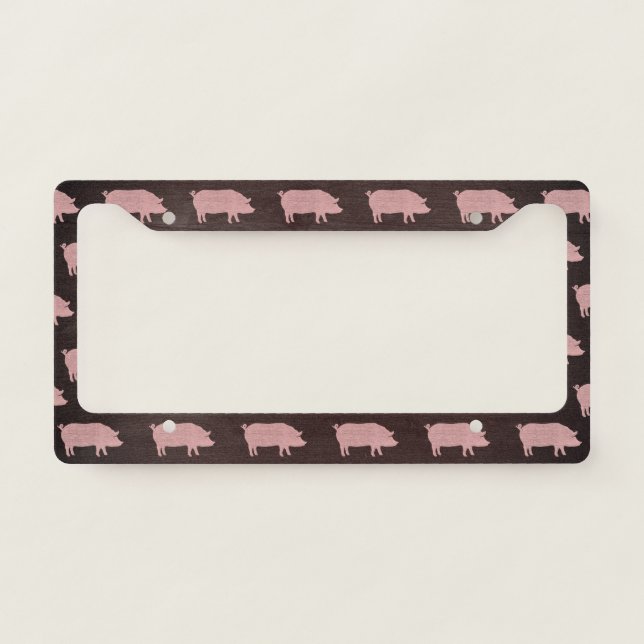 Pink Pig Silhouettes | Cute Country Farmer's License Plate Frame (Front)