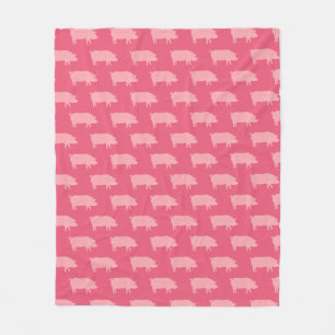 Pink Pig Silhouettes Pattern   Cute Animal Lover's Fleece Blanket
