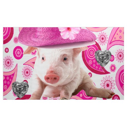 Pink Pig Silver Hearts Pink Paisley  Fabric
