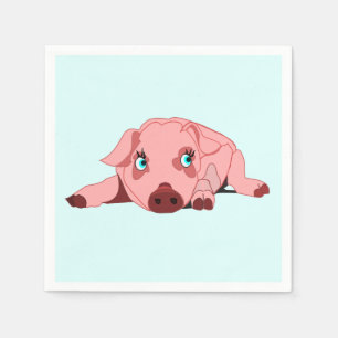 Pink Pig with Blue Eyes Napkins Your Colors - Text