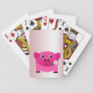 Pink Pig with Flower Playing Cards