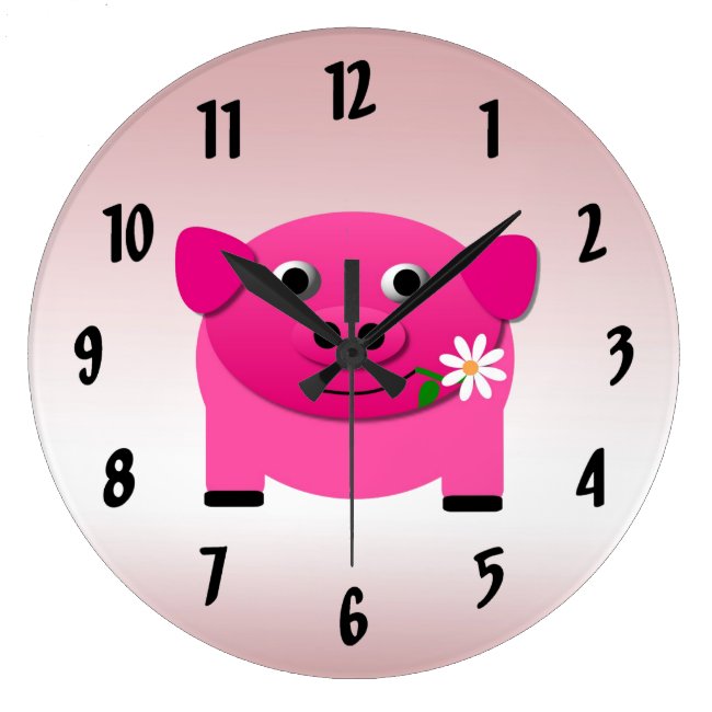 Pink PIg with Flower Wall Clock