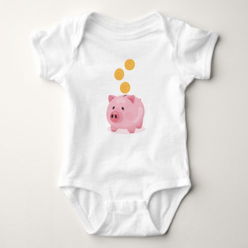 Pink Piggy Bank Baby Bodysuit